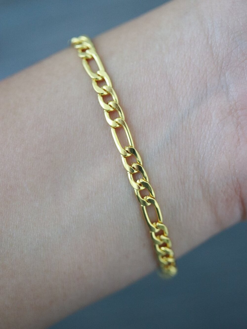 4.5mm Figaro Chain Bracelet 18k Gold Plated Stainless Steel